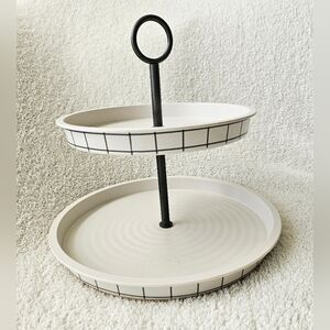 Hearth And Hand Bamboo Melamine Two-Tiered White and Black Serving Tray
